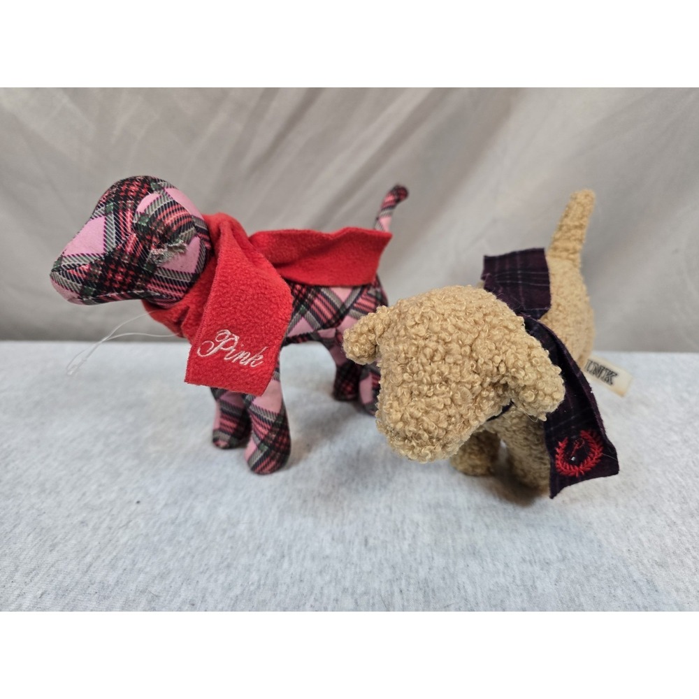 2- Victoria's Secret PINK 2025 Holiday Plaid 8" Mini Dog Red Scarf